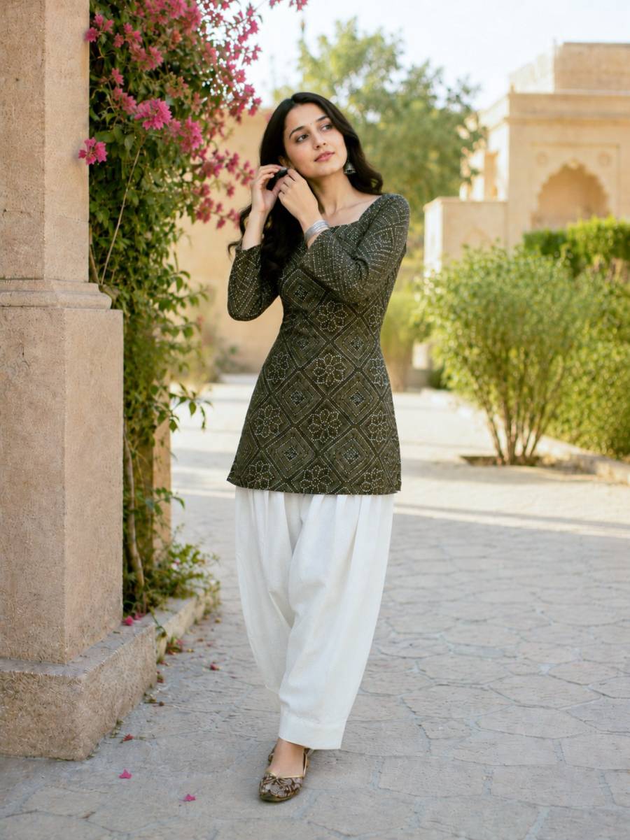 MODERN COTTON BANDHEJ PRINT WORK TOP PATIYALA SET DAILY WEAR WHOLESALE PRICE ETHNIC GARMENT (9)