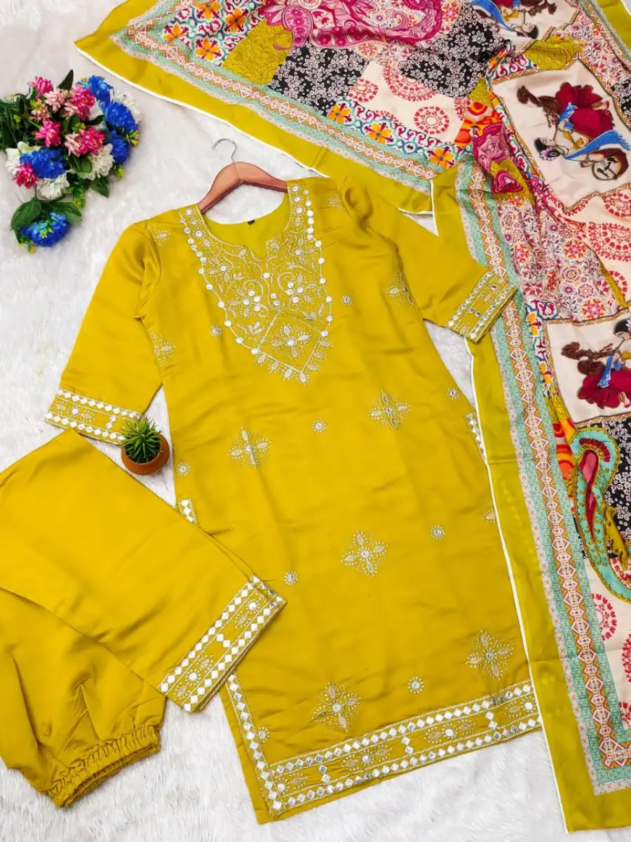 MODERN COTTON EMBROIDERY GOTA PATTI WORK TOP BOTTOM WITH DUPATTA FESTIVE WEAR WHOLESALE PRICE ETHNIC GARMENT (1)