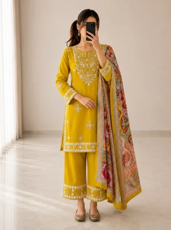 MODERN COTTON EMBROIDERY GOTA PATTI  WORK TOP BOTTOM WITH DUPATTA YELLOW