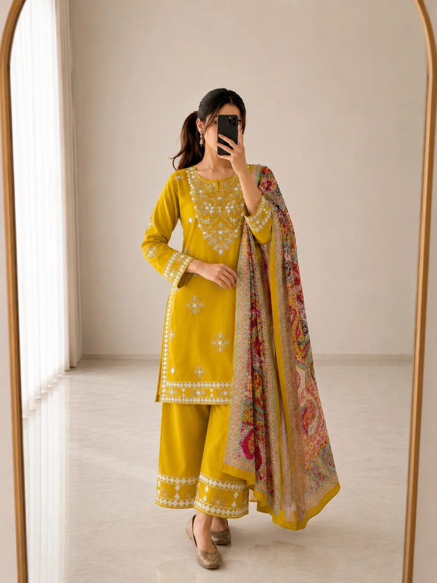 MODERN COTTON EMBROIDERY GOTA PATTI WORK TOP BOTTOM WITH DUPATTA FESTIVE WEAR WHOLESALE PRICE ETHNIC GARMENT (9)