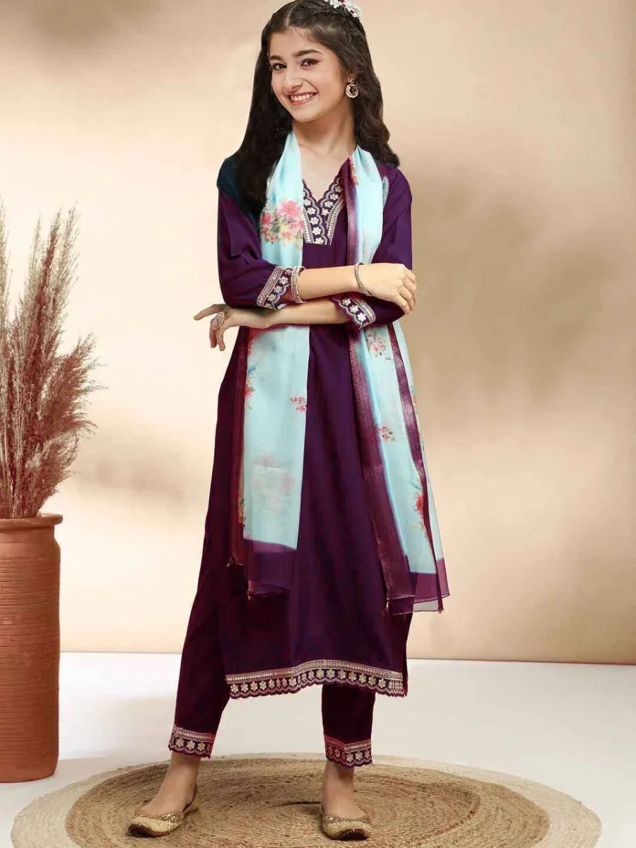 MODERN COTTON EMBROIDERY WORK KID'S TOP BOTTOM WITH DUPATTA FESTIVE WEAR WHOLESALE PRICE ETHNIC GARMENT (11)