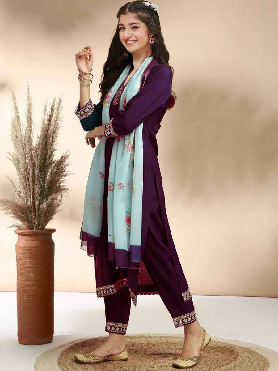 MODERN COTTON EMBROIDERY WORK KID'S TOP BOTTOM WITH DUPATTA FESTIVE WEAR WHOLESALE PRICE ETHNIC GARMENT (14)