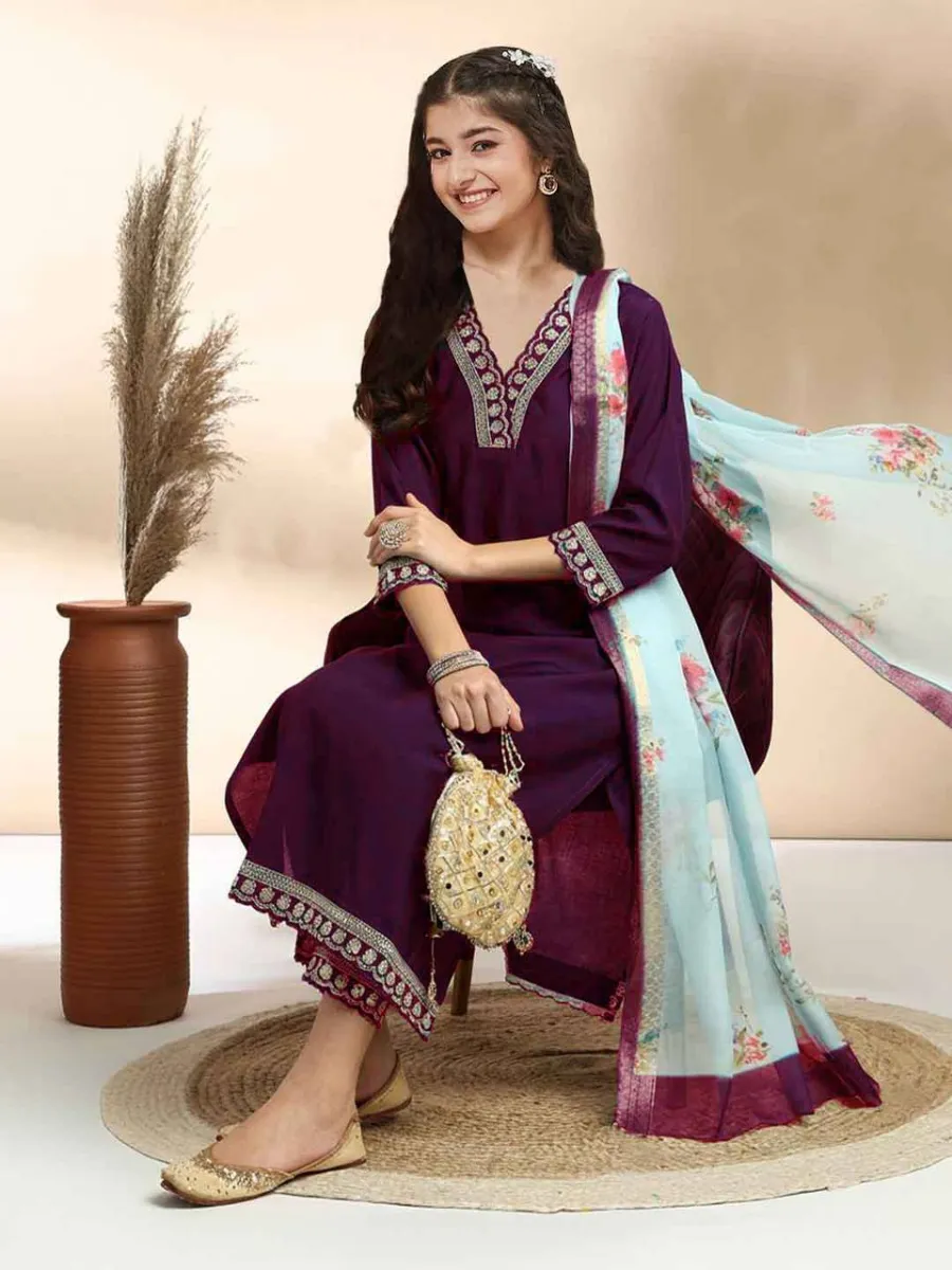 MODERN COTTON EMBROIDERY WORK KID'S TOP BOTTOM WITH DUPATTA FESTIVE WEAR WHOLESALE PRICE ETHNIC GARMENT (16)