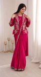 MODERN CREPE SATIN EMBROIDERY WORK READY TO WEAR SAREE WITH STITCHED BLOUSE AND KOTI RANI