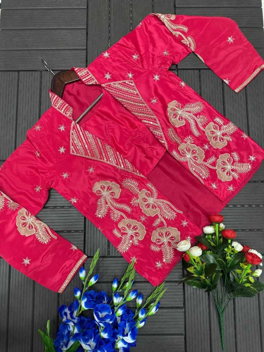 MODERN CREPE SATIN EMBROIDERY WORK READY TO WEAR SAREE WITH STITCHED BLOUSE AND KOTI PARTY WEAR WHOLESALE PRICE ETHNIC GARMENT (6)