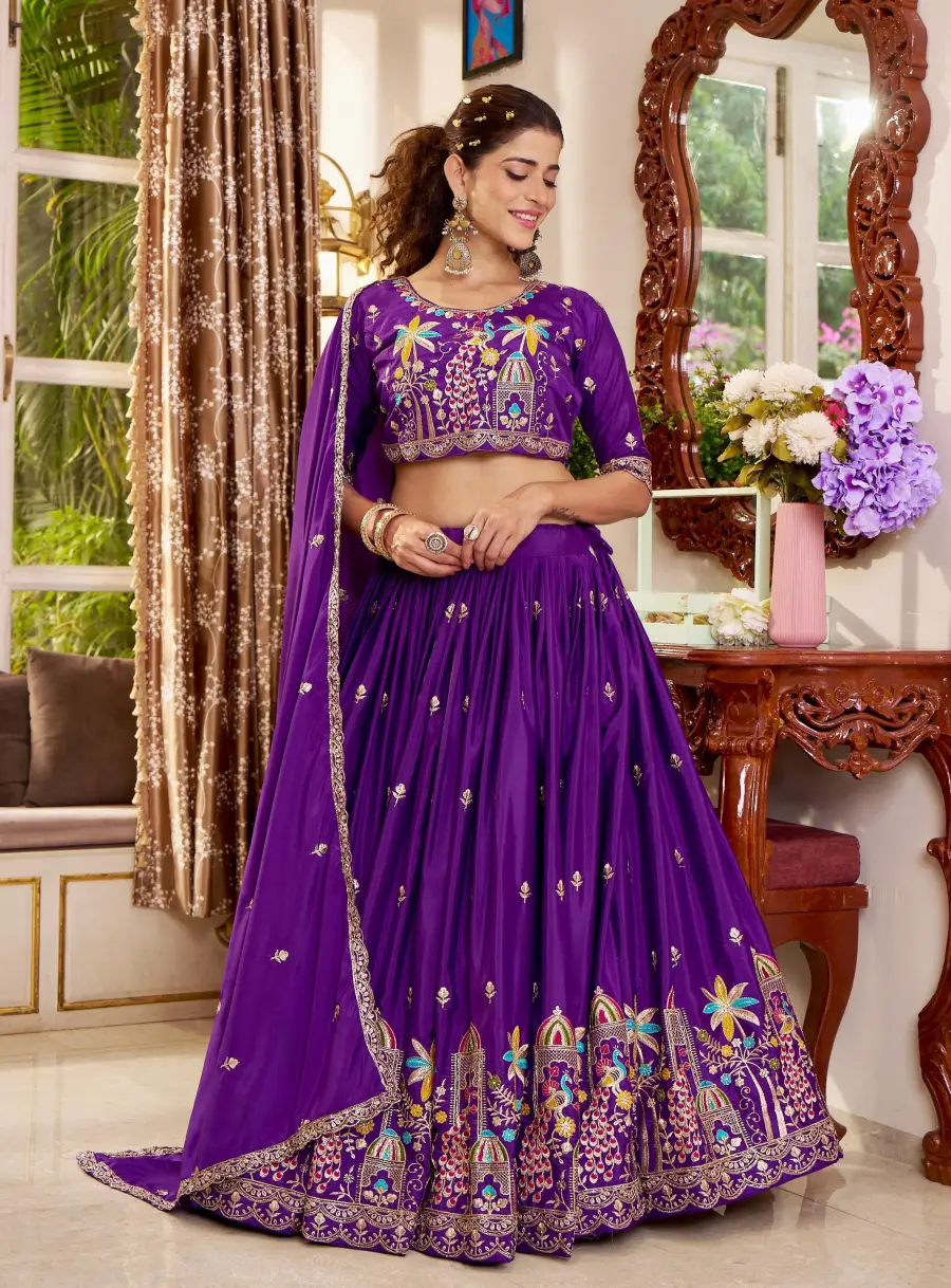 MODERN CREPE SILK EMBROIDERY SEQUENCE WORK WITH THREAD WORK LEHENGA CHOLI WITH DUPATTA WEDDING WEAR WHOLESALE PRICE ETHNIC GARMENT (1)