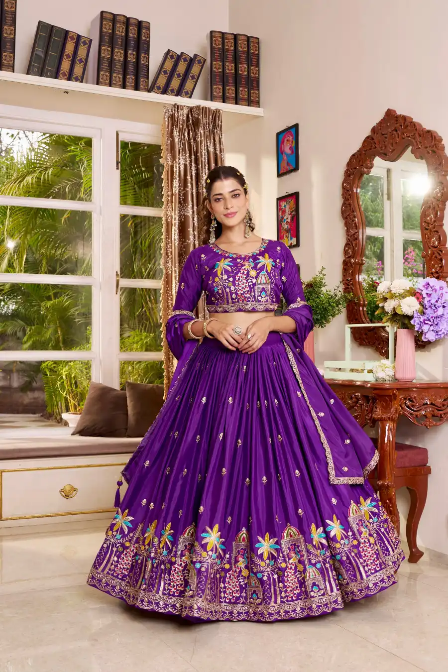 MODERN CREPE SILK EMBROIDERY SEQUENCE WORK WITH THREAD WORK LEHENGA CHOLI WITH DUPATTA WEDDING WEAR WHOLESALE PRICE ETHNIC GARMENT (1)