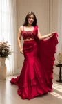 MODERN CREPE SILK MULTI THREAD EMBROIDERY SEQUENCE WORK LEHENGA SAREE PARTY WEAR WHOLESALE PRICE ETHNIC GARMENT (3)