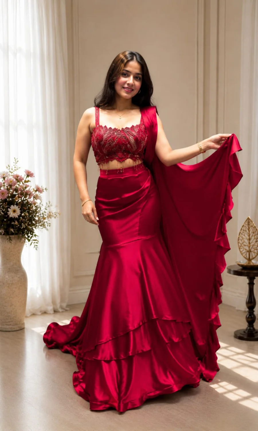 MODERN CREPE SILK MULTI THREAD EMBROIDERY SEQUENCE WORK LEHENGA SAREE PARTY WEAR WHOLESALE PRICE ETHNIC GARMENT (2)