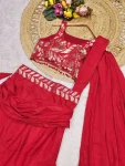 MODERN CREPE SILK MULTI THREAD EMBROIDERY SEQUENCE WORK LEHENGA SAREE PARTY WEAR WHOLESALE PRICE ETHNIC GARMENT (3)