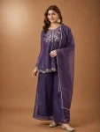 MODERN CRUNCHY SILK EMBROIDERY WORK TOP PALAZZO WITH DUPATTA PURPLE