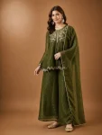 MODERN CRUNCHY SILK EMBROIDERY WORK TOP PALAZZO WITH DUPATTA GREEN
