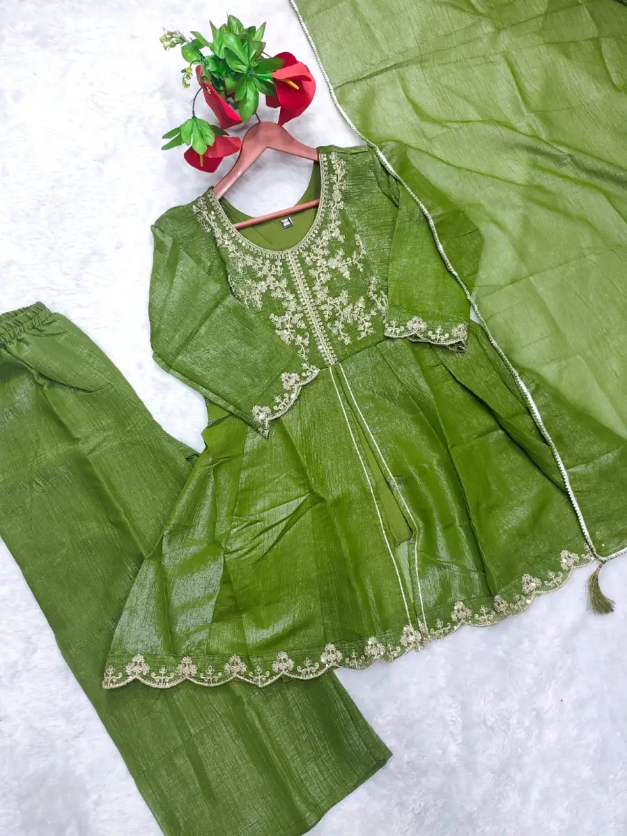 MODERN CRUNCHY SILK EMBROIDERY WORK TOP PALAZZO WITH DUPATTA FESTIVE WEAR WHOLESALE PRICE ETHNIC GARMENT (7)