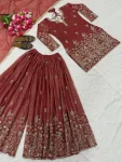 MODERN CRUNCHY SILK SEQUENCE EMBROIDERY WORK TOP PALAZZO WITH DUPATTA WEDDING WEAR WHOLESALE PRICE ETHNIC GARMENT (2)
