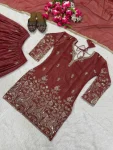 MODERN CRUNCHY SILK SEQUENCE EMBROIDERY WORK TOP PALAZZO WITH DUPATTA WEDDING WEAR WHOLESALE PRICE ETHNIC GARMENT (2)