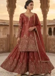 MODERN CRUNCHY SILK SEQUENCE EMBROIDERY WORK TOP PALAZZO WITH DUPATTA DUSTY ROSE