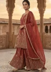 MODERN CRUNCHY SILK SEQUENCE EMBROIDERY WORK TOP PALAZZO WITH DUPATTA WEDDING WEAR WHOLESALE PRICE ETHNIC GARMENT (2)