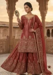MODERN CRUNCHY SILK SEQUENCE EMBROIDERY WORK TOP PALAZZO WITH DUPATTA WEDDING WEAR WHOLESALE PRICE ETHNIC GARMENT (2)