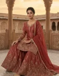 MODERN CRUNCHY SILK SEQUENCE EMBROIDERY WORK TOP PALAZZO WITH DUPATTA WEDDING WEAR WHOLESALE PRICE ETHNIC GARMENT (2)