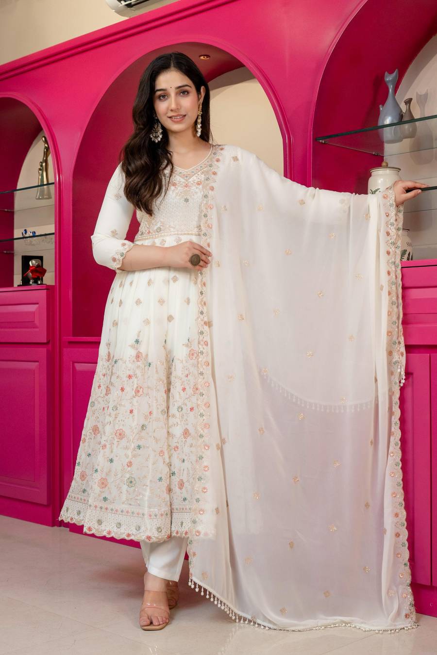 MODERN FAUX BLOOMING SEQUENCE & ZARI THREAD EMBROIDERY WORK GOWN BOTTOM WITH DUPATTA WEDDING WEAR WHOLESALE PRICE ETHNIC GARMENT (3)