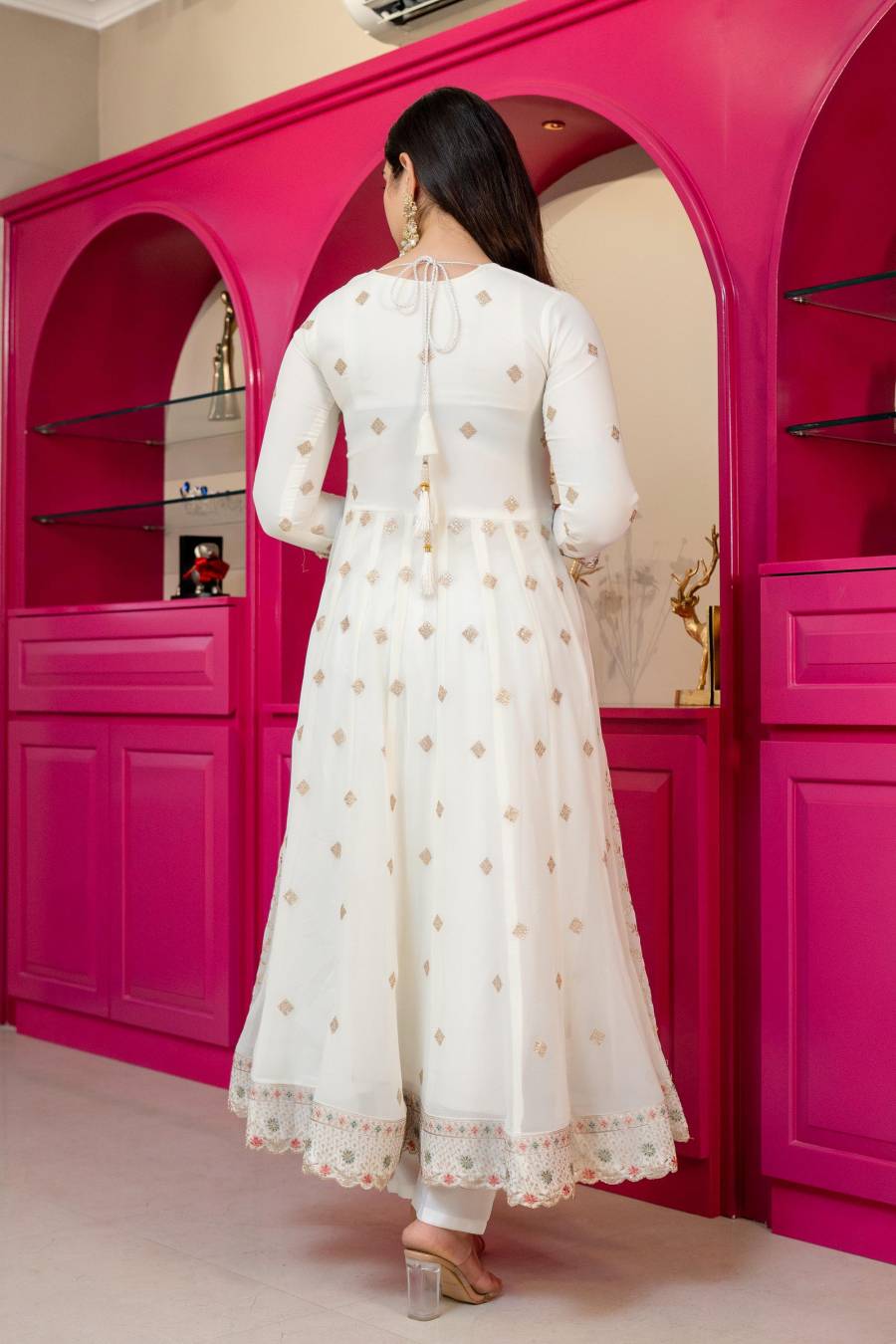 MODERN FAUX BLOOMING SEQUENCE & ZARI THREAD EMBROIDERY WORK GOWN BOTTOM WITH DUPATTA WEDDING WEAR WHOLESALE PRICE ETHNIC GARMENT (8)