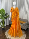 MODERN FENDY SILK BEADS WITH SEQUENCE WORK SAREE WITH UNSTITCHED BLOUSE YELLOW