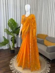 MODERN FENDY SILK BEADS WITH SEQUENCE WORK SAREE WITH UNSTITCHED BLOUSE WEDDING WEAR WHOLESALE PRICE ETHNIC GARMENT (11)
