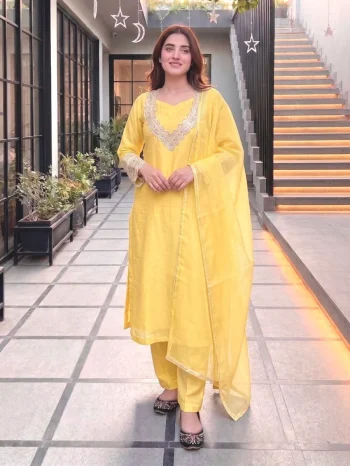 MODERN FENDY SILK EMBROIDERY CODING SEQUENCE WITH HAND WORK  TOP BOTTOM CHOLI WITH DUPATTA YELLOW