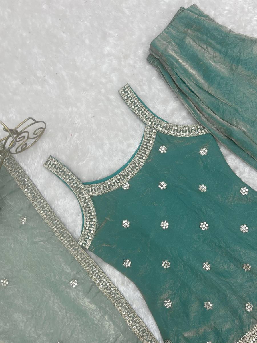 MODERN FENDY SILK EMBROIDERY SEQUENCE DORI AND JARI WORK TOP PALAZZO WITH DUPATTA FESTIVE WEAR WHOLESALE PRICE ETHNIC GARMENT (14)