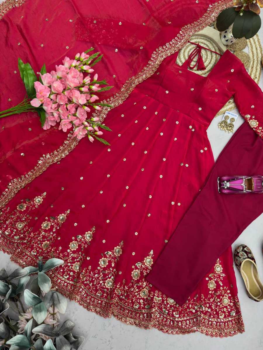 MODERN FENDY SILK EMBROIDERY SEQUENCE WORK GOWN BOTTOM WITH DUPATTA FESTIVE WEAR WHOLESALE PRICE ETHNIC GARMENT (10)