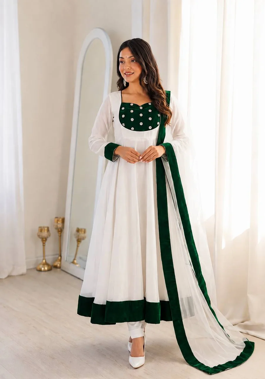 MODERN FENDY SILK EMBROIDERY SEQUENCE WORK GOWN BOTTOM WITH DUPATTA FESTIVE WEAR WHOLESALE PRICE ETHNIC GARMENT (10)