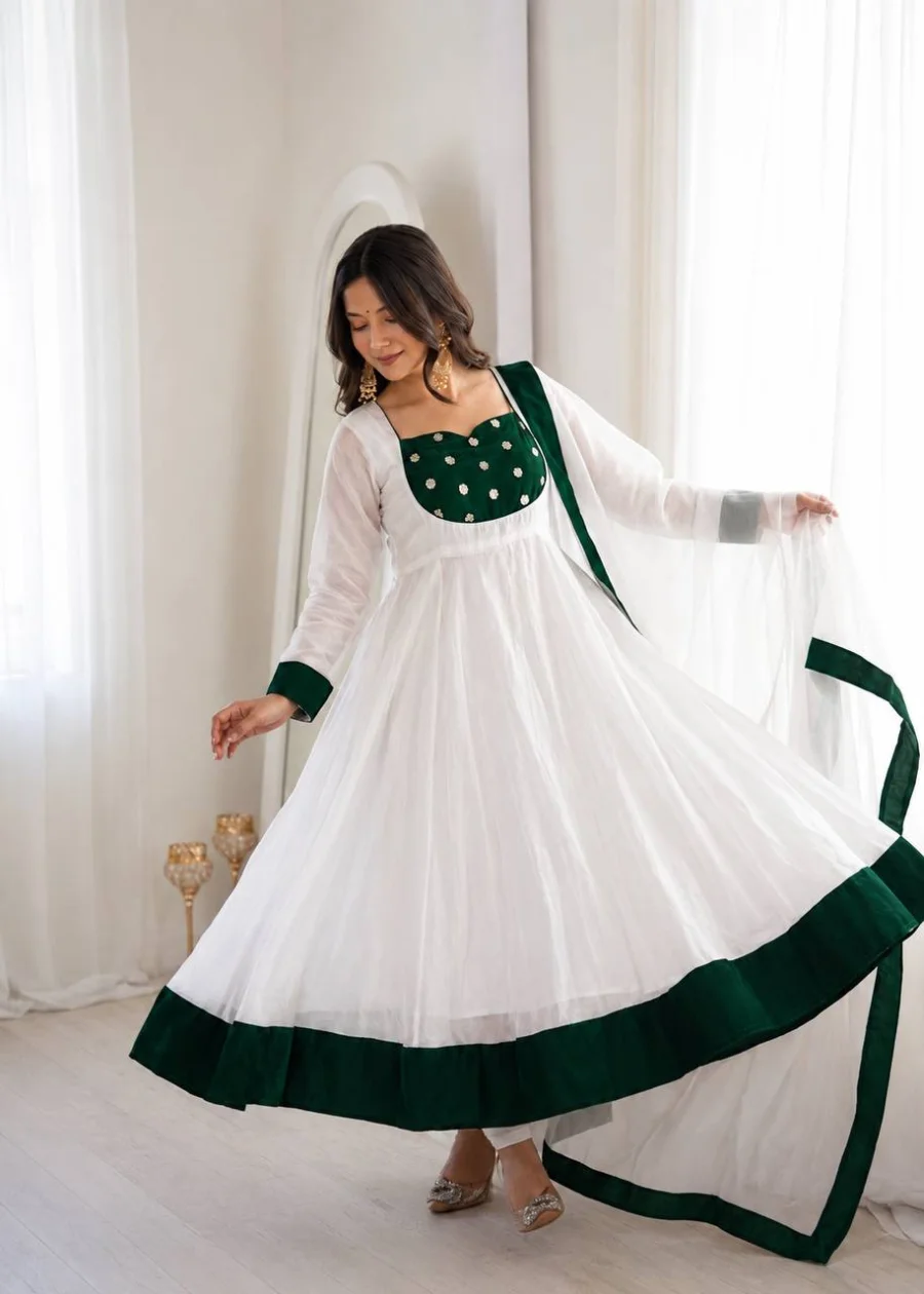 MODERN FENDY SILK EMBROIDERY SEQUENCE WORK GOWN BOTTOM WITH DUPATTA FESTIVE WEAR WHOLESALE PRICE ETHNIC GARMENT (11)