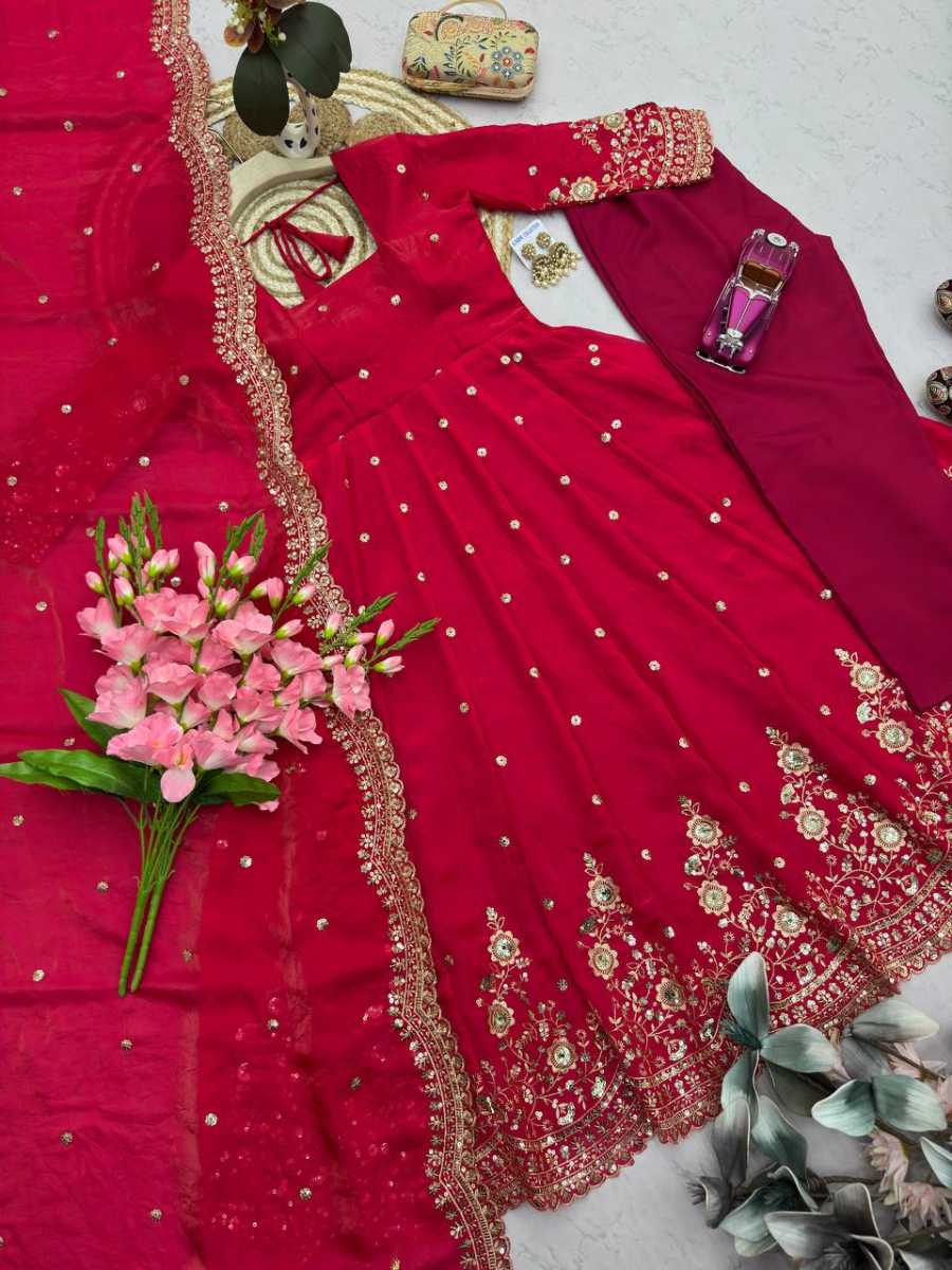 MODERN FENDY SILK EMBROIDERY SEQUENCE WORK GOWN BOTTOM WITH DUPATTA FESTIVE WEAR WHOLESALE PRICE ETHNIC GARMENT (12)