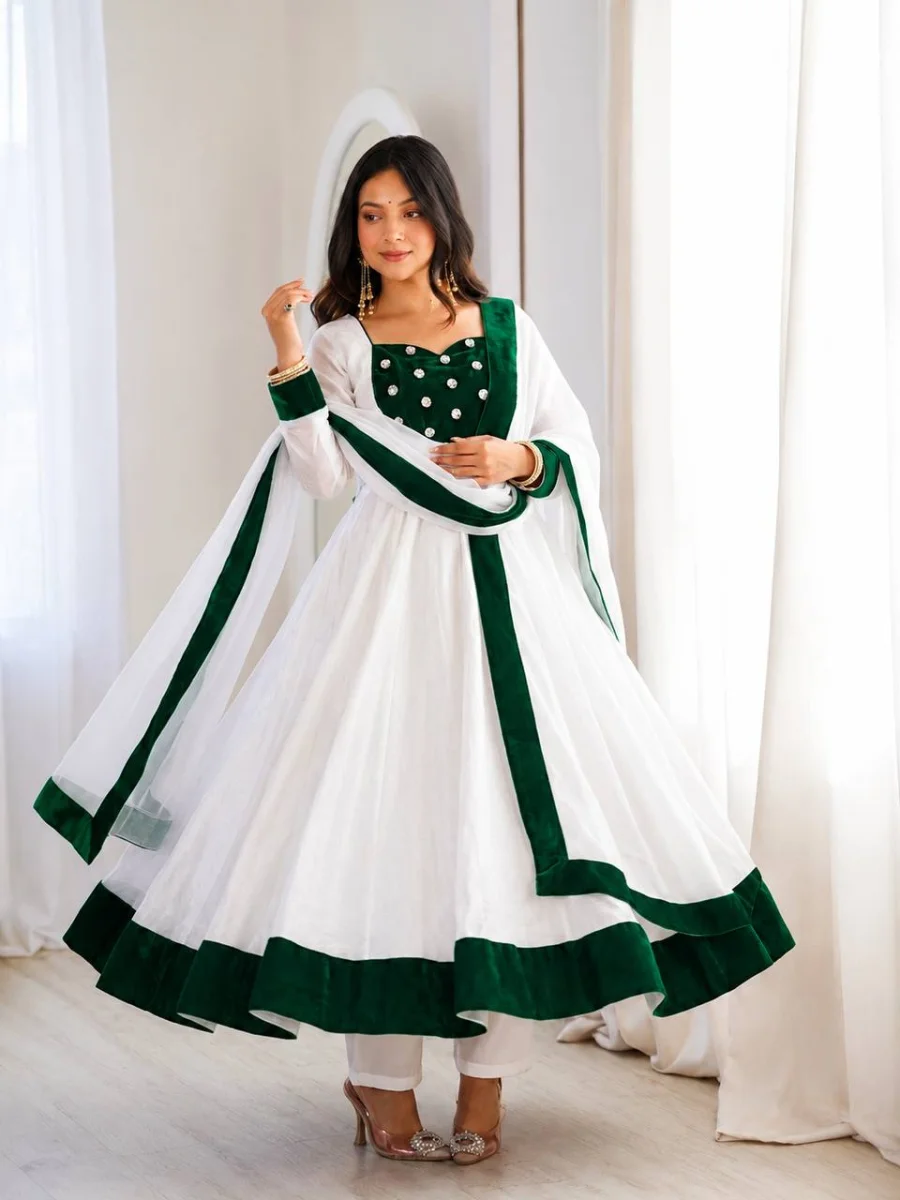 MODERN FENDY SILK EMBROIDERY SEQUENCE WORK GOWN BOTTOM WITH DUPATTA FESTIVE WEAR WHOLESALE PRICE ETHNIC GARMENT (12)