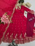 MODERN FENDY SILK EMBROIDERY SEQUENCE WORK GOWN BOTTOM WITH DUPATTA FESTIVE WEAR WHOLESALE PRICE ETHNIC GARMENT (11)