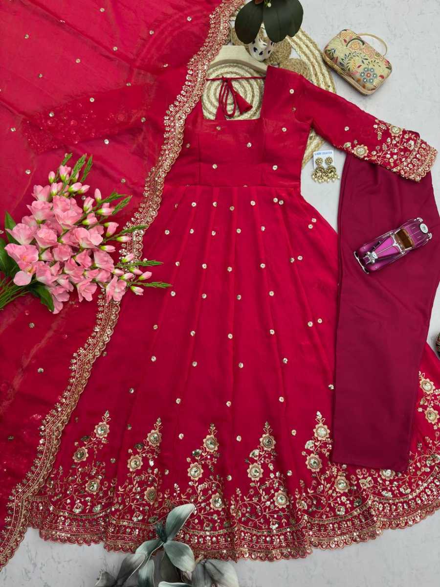 MODERN FENDY SILK EMBROIDERY SEQUENCE WORK GOWN BOTTOM WITH DUPATTA FESTIVE WEAR WHOLESALE PRICE ETHNIC GARMENT (13)