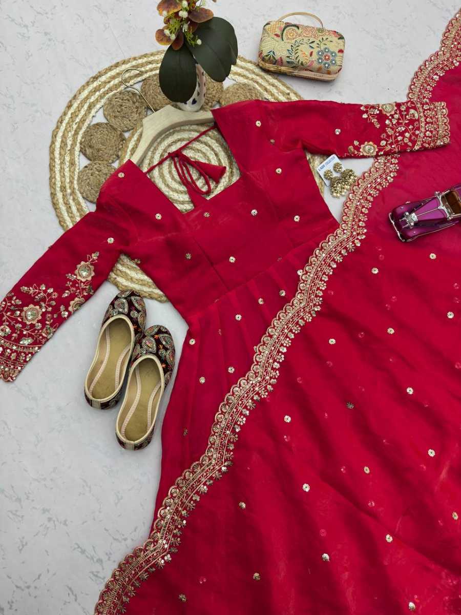 MODERN FENDY SILK EMBROIDERY SEQUENCE WORK GOWN BOTTOM WITH DUPATTA FESTIVE WEAR WHOLESALE PRICE ETHNIC GARMENT (14)