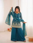 MODERN FENDY SILK EMBROIDERY SEQUENCE WORK TOP PALAZZO WITH DUPATTA FESTIVE WEAR WHOLESALE PRICE ETHNIC GARMENT (5)