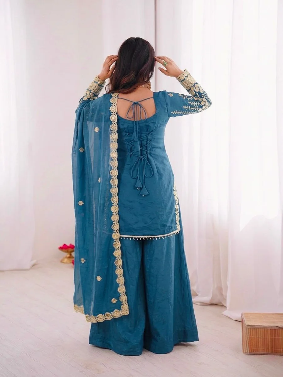 MODERN FENDY SILK EMBROIDERY SEQUENCE WORK TOP PALAZZO WITH DUPATTA FESTIVE WEAR WHOLESALE PRICE ETHNIC GARMENT (8)