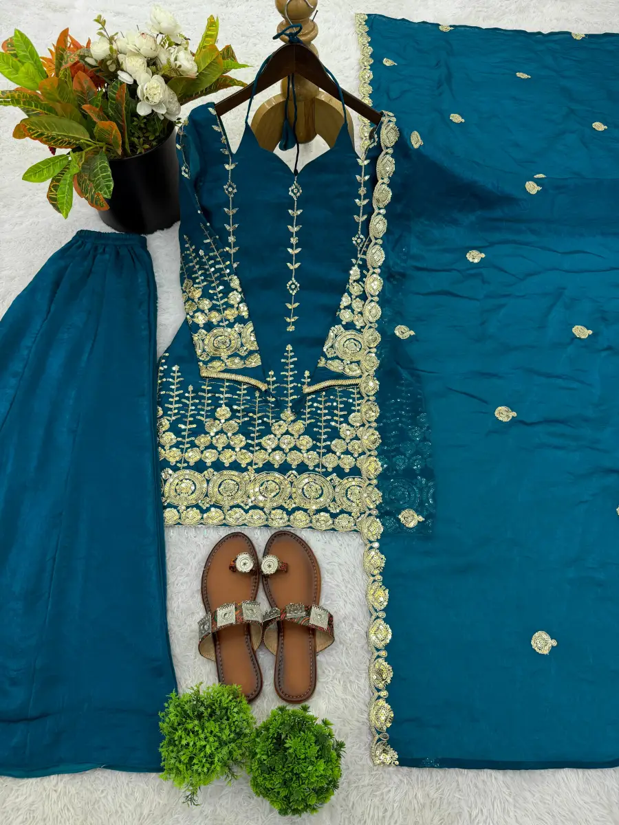 MODERN FENDY SILK EMBROIDERY SEQUENCE WORK TOP PALAZZO WITH DUPATTA FESTIVE WEAR WHOLESALE PRICE ETHNIC GARMENT (9)