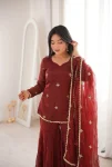 MODERN FENDY SILK EMBROIDERY SEQUENCE WORK TOP SHARARA WITH DUPATTA FESTIVE WEAR WHOLESALE PRICE ETHNIC GARMENT (2)