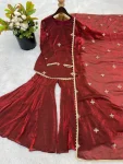 MODERN FENDY SILK EMBROIDERY SEQUENCE WORK TOP SHARARA WITH DUPATTA FESTIVE WEAR WHOLESALE PRICE ETHNIC GARMENT (2)