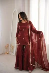 MODERN FENDY SILK EMBROIDERY SEQUENCE WORK TOP SHARARA WITH DUPATTA FESTIVE WEAR WHOLESALE PRICE ETHNIC GARMENT (2)