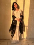 MODERN FENDY SILK EMBROIDERY SEQUENCE WORK TOP SHARARA WITH DUPATTA WHITE AND BLACK