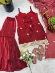 MODERN FENDY SILK EMBROIDERY SEQUENCE WORK WITH REAL MIRROR WORK TOP SHARARA WITH DUPATTA FESTIVE WEAR WHOLESALE PRICE ETHNIC GARMENT (2)
