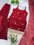 MODERN FENDY SILK EMBROIDERY SEQUENCE WORK WITH REAL MIRROR WORK TOP SHARARA WITH DUPATTA FESTIVE WEAR WHOLESALE PRICE ETHNIC GARMENT (2)