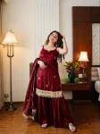 MODERN FENDY SILK EMBROIDERY SEQUENCE WORK WITH REAL MIRROR WORK TOP SHARARA WITH DUPATTA FESTIVE WEAR WHOLESALE PRICE ETHNIC GARMENT (2)
