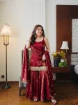 MODERN FENDY SILK EMBROIDERY SEQUENCE WORK WITH REAL MIRROR WORK TOP SHARARA WITH DUPATTA FESTIVE WEAR WHOLESALE PRICE ETHNIC GARMENT (2)