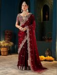 MODERN FENDY SILK EMBROIDERY WORK CUT WORK SAREE WITH UNSTITCHED BLOUSE WEDDING WEAR WHOLESALE PRICE ETHNIC GARMENT (2)