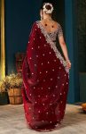 MODERN FENDY SILK EMBROIDERY WORK CUT WORK SAREE WITH UNSTITCHED BLOUSE WEDDING WEAR WHOLESALE PRICE ETHNIC GARMENT (2)